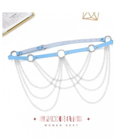 Goth Waist Chain Belts Leather Body Chain Punk Rock Rave Belt Body Jewelry for Women and Girls Blue $9.18 Body Jewelry