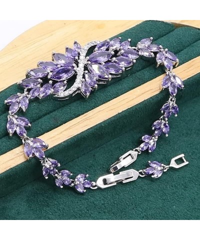 Luxurious Purple Amethyst 925 Sterling Silver Jewelry Set for Women Bracelet Earrings Necklace Pendant Ring Birthday Gift Gre...