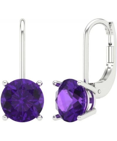 3.9ct Round Cut Solitaire Natural Amethyst Unisex Lever back Drop Dangle Earrings 14k White Gold conflict free Jewelry $83.41...