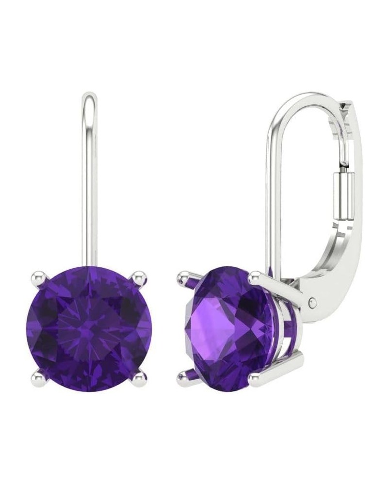 3.9ct Round Cut Solitaire Natural Amethyst Unisex Lever back Drop Dangle Earrings 14k White Gold conflict free Jewelry $83.41...