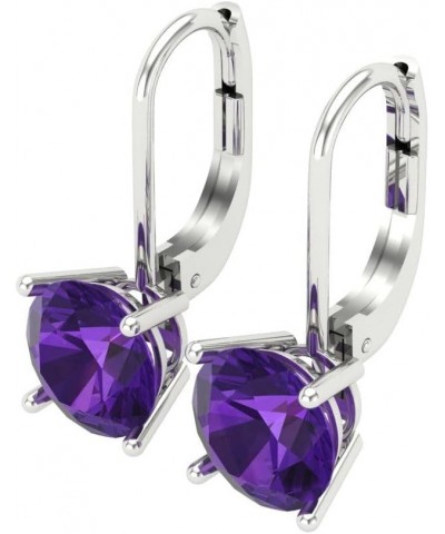 3.9ct Round Cut Solitaire Natural Amethyst Unisex Lever back Drop Dangle Earrings 14k White Gold conflict free Jewelry $83.41...