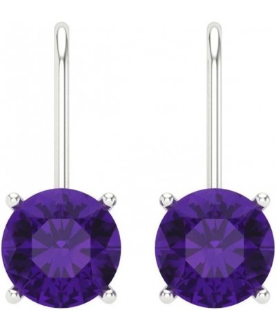 3.9ct Round Cut Solitaire Natural Amethyst Unisex Lever back Drop Dangle Earrings 14k White Gold conflict free Jewelry $83.41...