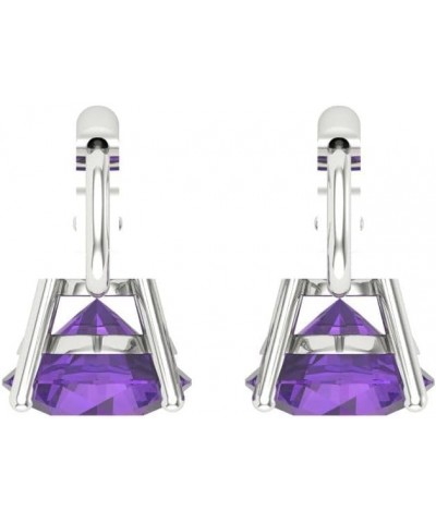 3.9ct Round Cut Solitaire Natural Amethyst Unisex Lever back Drop Dangle Earrings 14k White Gold conflict free Jewelry $83.41...