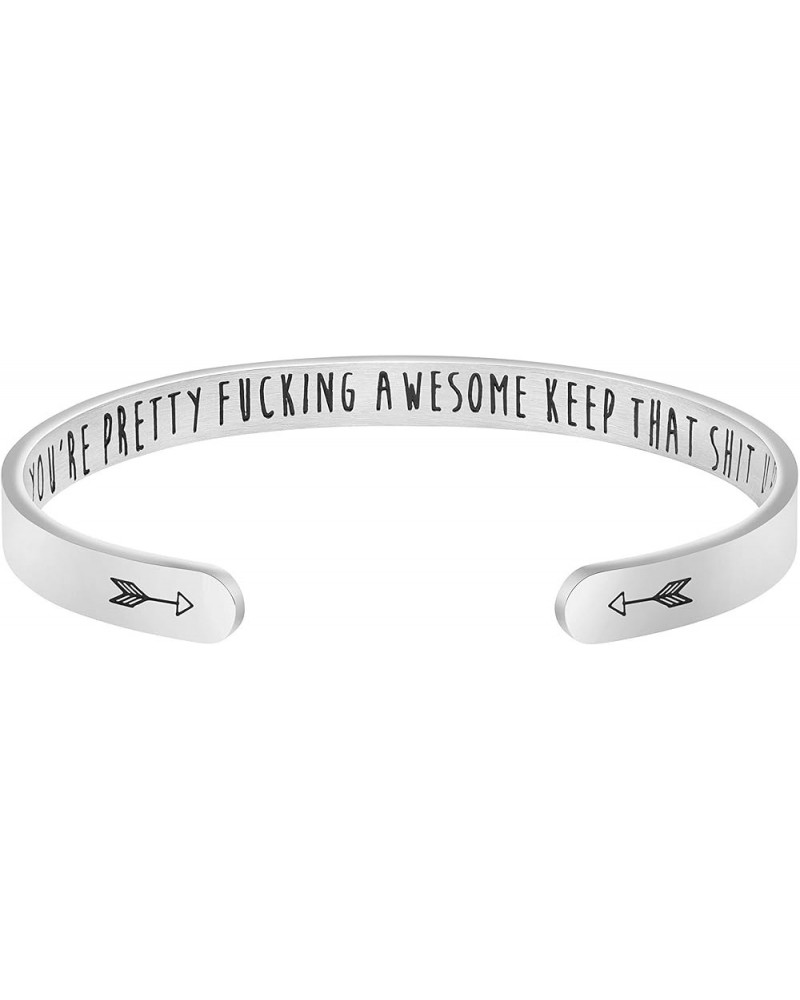 Inspirational Jewelry for Women Cuff Bangle Bracelets Stainless Steel Gifts Engraved Message You're pretty funking awesome ke...