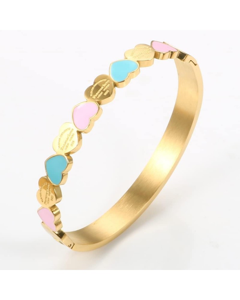 Forever Love Gold Heart Bracelets Bangles Blue & Pink Enamel Bracelet For Women Wedding Fashion Jewelry Gift (Gold Blue Color...