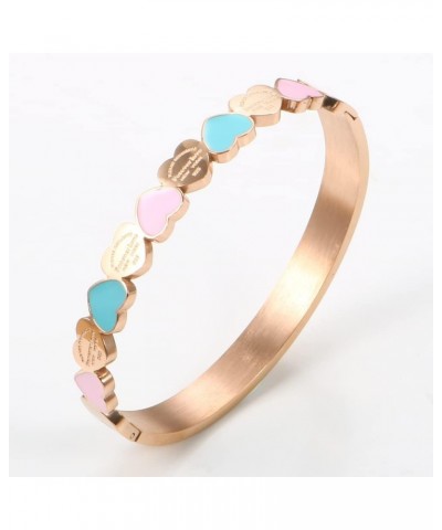 Forever Love Gold Heart Bracelets Bangles Blue & Pink Enamel Bracelet For Women Wedding Fashion Jewelry Gift (Gold Blue Color...