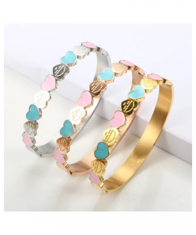 Forever Love Gold Heart Bracelets Bangles Blue & Pink Enamel Bracelet For Women Wedding Fashion Jewelry Gift (Gold Blue Color...