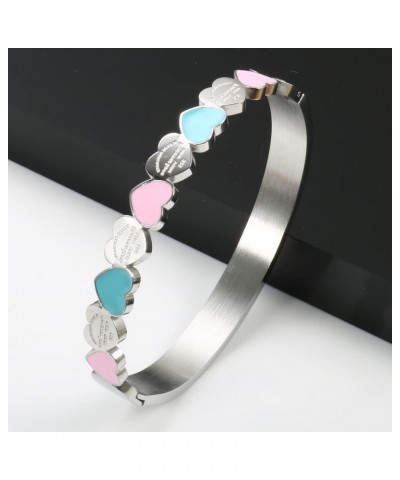 Forever Love Gold Heart Bracelets Bangles Blue & Pink Enamel Bracelet For Women Wedding Fashion Jewelry Gift (Gold Blue Color...