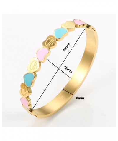 Forever Love Gold Heart Bracelets Bangles Blue & Pink Enamel Bracelet For Women Wedding Fashion Jewelry Gift (Gold Blue Color...