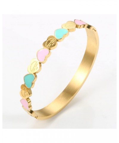 Forever Love Gold Heart Bracelets Bangles Blue & Pink Enamel Bracelet For Women Wedding Fashion Jewelry Gift (Gold Blue Color...