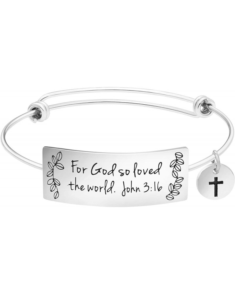 Inspirational Bible Verse Jewelry Christian Bangle Bracelets Women Empowerment Gift for Her For God so loved the world John 3...