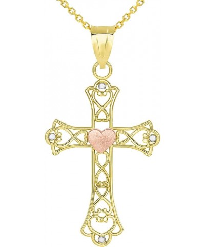 14k Yellow Gold and Rose Gold Open Love Knot Heart Cross Pendant Necklace 22.0 Inches $70.20 Necklaces