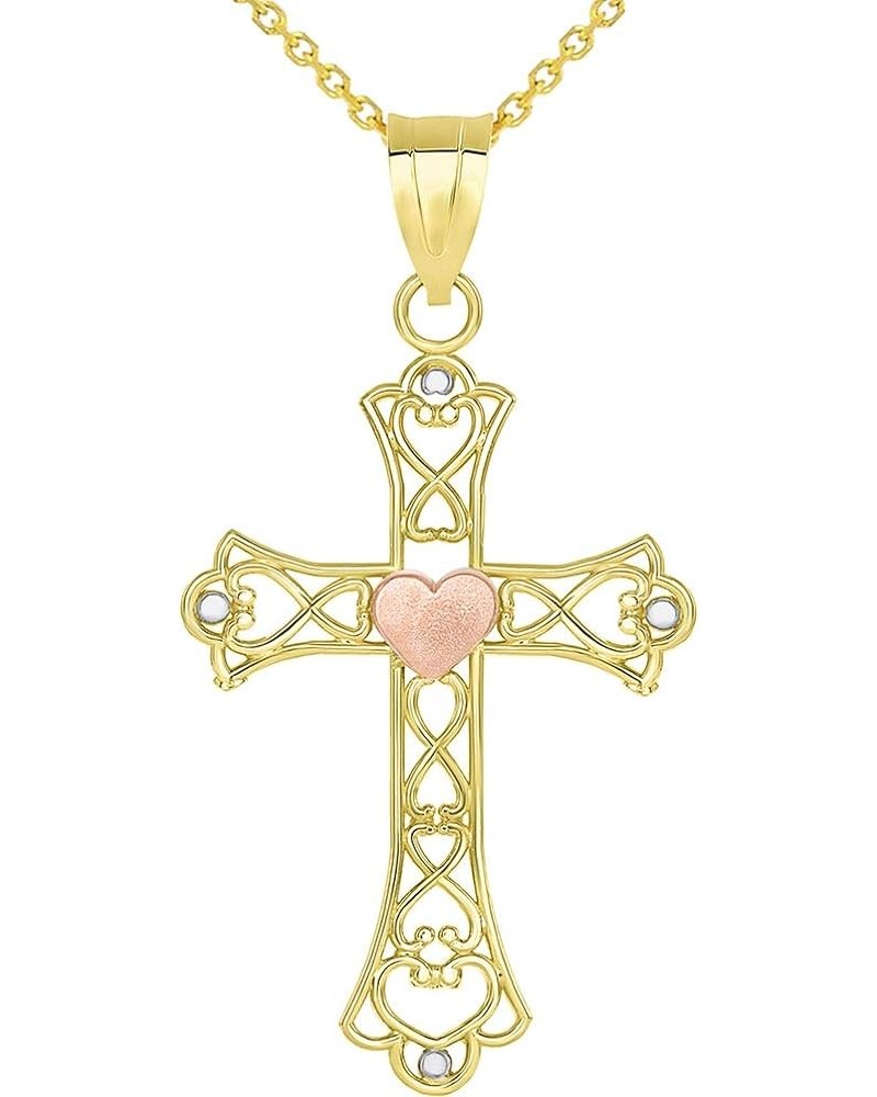 14k Yellow Gold and Rose Gold Open Love Knot Heart Cross Pendant Necklace 22.0 Inches $70.20 Necklaces