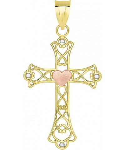 14k Yellow Gold and Rose Gold Open Love Knot Heart Cross Pendant Necklace 22.0 Inches $70.20 Necklaces