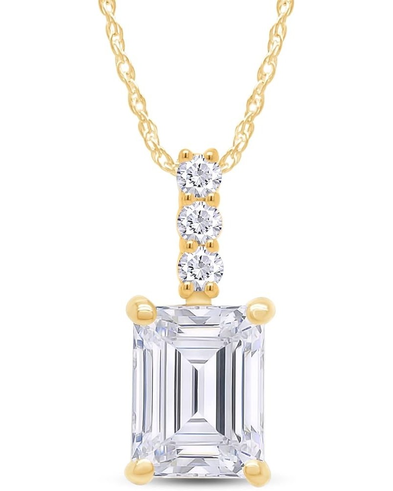 925 Sterling Silver 18K Gold Plated 8X6MM Emerald Cut Lab Created Moissanite Diamond Solitaire Pendant Necklace for Women Wit...