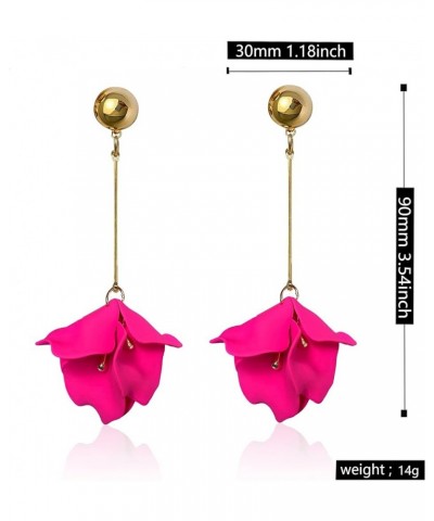 Long Hanging Tassel Red Rose Flower Petal Earrings Resin Statement Hanging Floral Tassel Drop Dangle for Women Girls Elegant ...