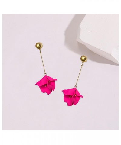 Long Hanging Tassel Red Rose Flower Petal Earrings Resin Statement Hanging Floral Tassel Drop Dangle for Women Girls Elegant ...