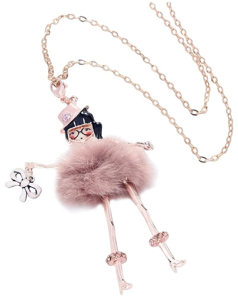 Enamel Cute French Doll Necklace with Fabric Dress Pendant - Various Designs Fur Dress $10.19 Necklaces