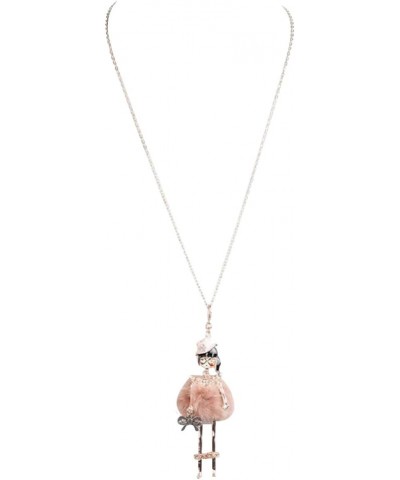 Enamel Cute French Doll Necklace with Fabric Dress Pendant - Various Designs Fur Dress $10.19 Necklaces