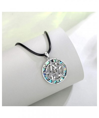 Sterling Silver Tetragrammaton Necklace for Women Men, Abalone Shell 18k Gold Plated Pentagram Pendant, Wiccan Protection Amu...