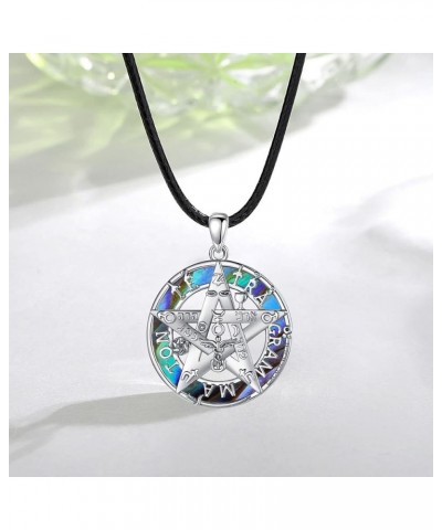 Sterling Silver Tetragrammaton Necklace for Women Men, Abalone Shell 18k Gold Plated Pentagram Pendant, Wiccan Protection Amu...