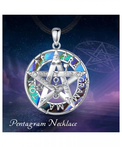 Sterling Silver Tetragrammaton Necklace for Women Men, Abalone Shell 18k Gold Plated Pentagram Pendant, Wiccan Protection Amu...