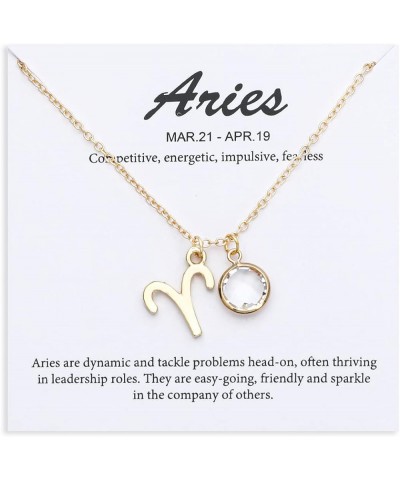 14k Gold Plated Zodiac Birthstone Pendant Necklace, Horoscope Sign Charm Necklace for Women Girls' Birthday Gift Aries-Apr. $...