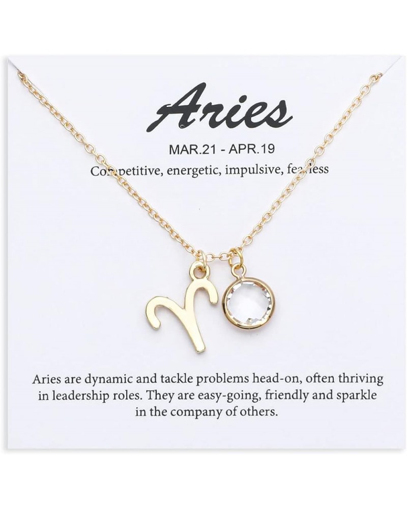 14k Gold Plated Zodiac Birthstone Pendant Necklace, Horoscope Sign Charm Necklace for Women Girls' Birthday Gift Aries-Apr. $...