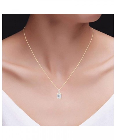 925 Sterling Silver 18K Gold Plated 8X6MM Emerald Cut Lab Created Moissanite Diamond Solitaire Pendant Necklace for Women Wit...