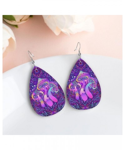 Skull Faux Leather Earrings For Women Girls Lightweight Teardrop Dangle Earrings Gift Magic Mushrooms Psychedelic $7.53 Earrings