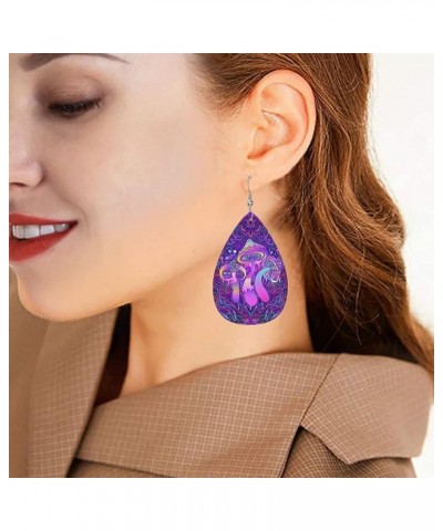 Skull Faux Leather Earrings For Women Girls Lightweight Teardrop Dangle Earrings Gift Magic Mushrooms Psychedelic $7.53 Earrings