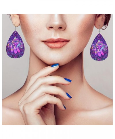 Skull Faux Leather Earrings For Women Girls Lightweight Teardrop Dangle Earrings Gift Magic Mushrooms Psychedelic $7.53 Earrings