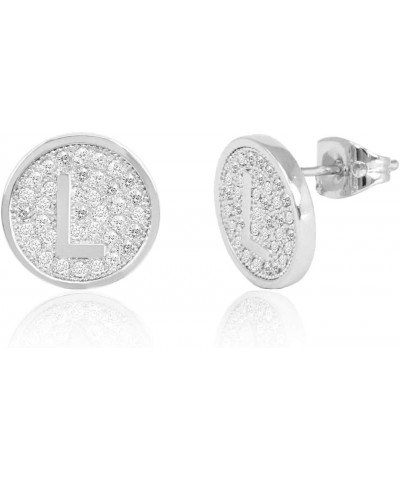 Women Teen Girls Stainless Steel Initial Stud Disc Earrings W/Rhinestone Gold Silver Intial 26 Letters Alphabet Earrings L -S...