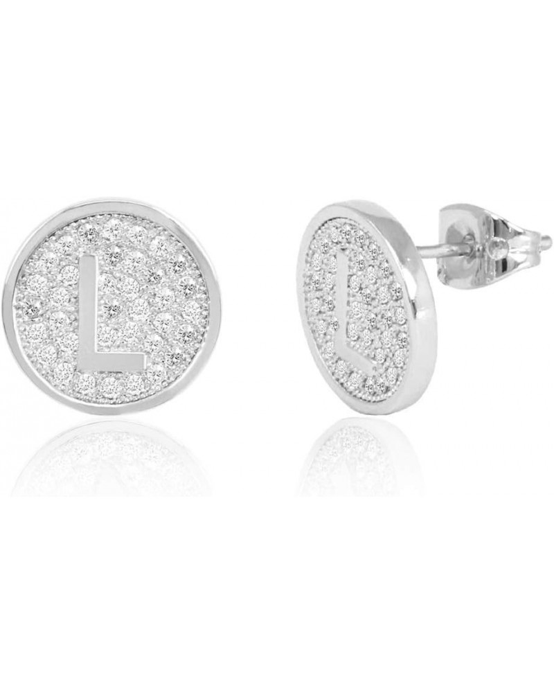 Women Teen Girls Stainless Steel Initial Stud Disc Earrings W/Rhinestone Gold Silver Intial 26 Letters Alphabet Earrings L -S...