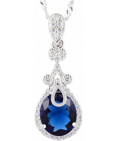 Pendant with 18" Chain & Oval Cut CZ [5 Colors available] in White Gold Plated, Simple Modern Elegant Blue $7.41 Necklaces