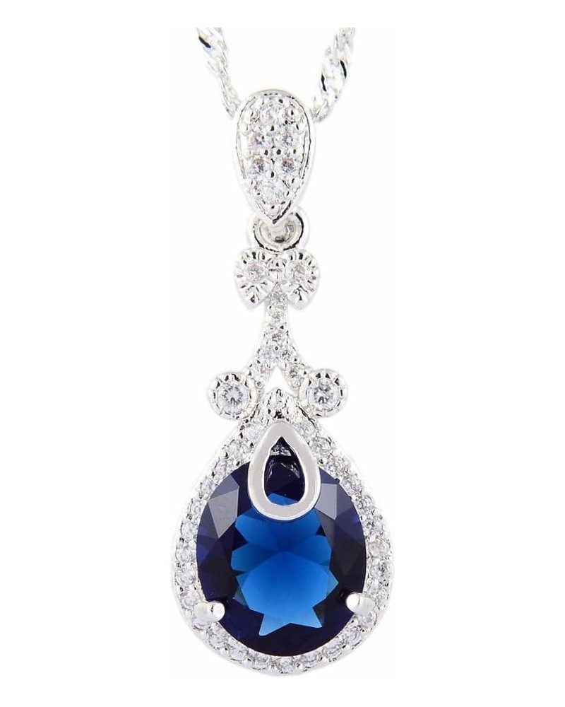 Pendant with 18" Chain & Oval Cut CZ [5 Colors available] in White Gold Plated, Simple Modern Elegant Blue $7.41 Necklaces