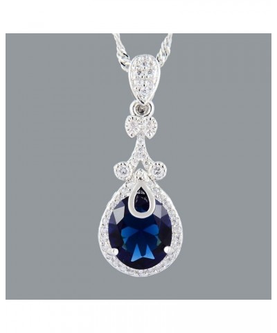 Pendant with 18" Chain & Oval Cut CZ [5 Colors available] in White Gold Plated, Simple Modern Elegant Blue $7.41 Necklaces