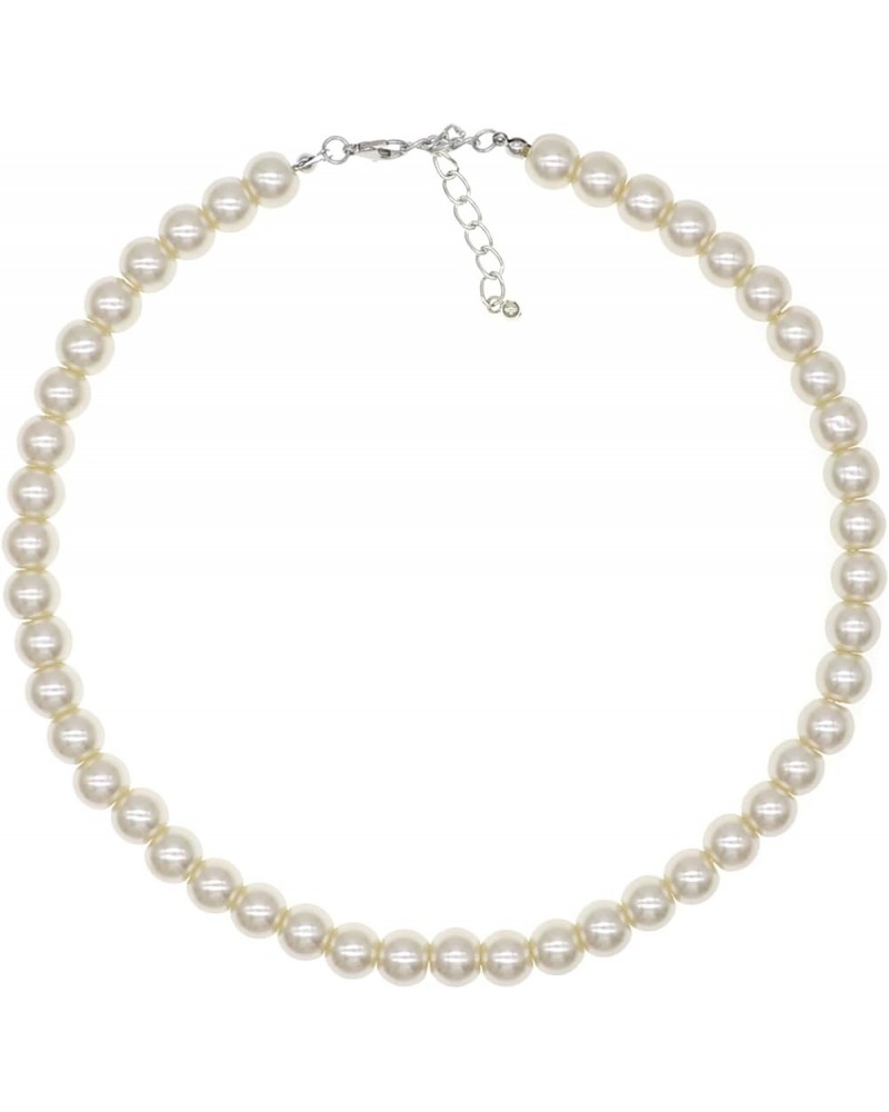 Long Simulated Shell Pearl Strand Necklace For Women 10mm AAA+ Pearl Choker Statement Necklace White $9.00 Necklaces