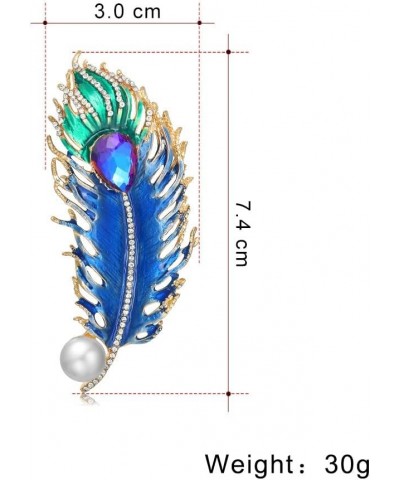 Charm Peacock Feather Brooch Pin Large Blue Feather Lapel Pin Elegant Pearl Rhinestone Feather Breastpin Gift for Women Girls...