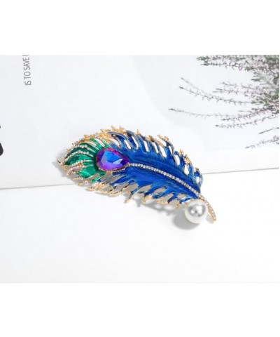 Charm Peacock Feather Brooch Pin Large Blue Feather Lapel Pin Elegant Pearl Rhinestone Feather Breastpin Gift for Women Girls...