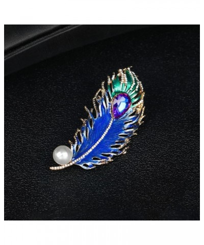 Charm Peacock Feather Brooch Pin Large Blue Feather Lapel Pin Elegant Pearl Rhinestone Feather Breastpin Gift for Women Girls...