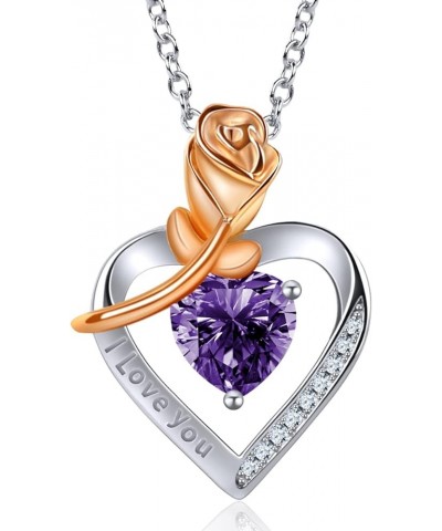 Rose Flower Love Heart Necklace For Women 925 Sterling Silver Gold Plated Zirconia Heart Pendant Necklaces Birthday Christmas...