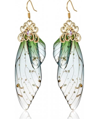 Butterfly Wing Drop Dangle Earrings Fairy Hook Earrings for Women Gold Plated Acrylic Crystal for Women Girls Jewelry Green $...