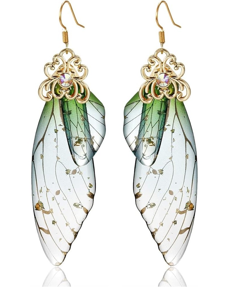 Butterfly Wing Drop Dangle Earrings Fairy Hook Earrings for Women Gold Plated Acrylic Crystal for Women Girls Jewelry Green $...