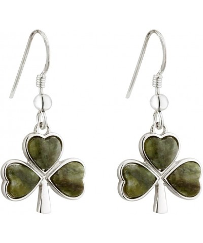 Rhodium Plated Connemara Marble Shamrock Droplet Drop Earrings $22.50 Earrings