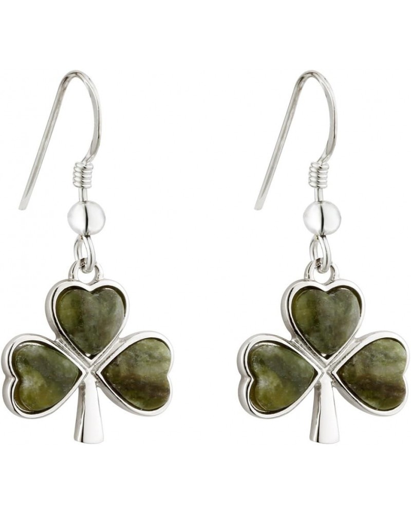 Rhodium Plated Connemara Marble Shamrock Droplet Drop Earrings $22.50 Earrings