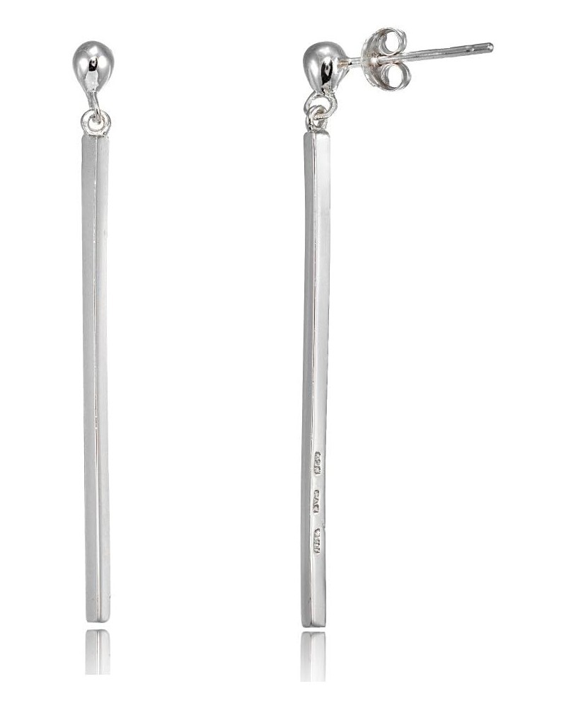 925 Sterling Silver Polished Long Bar Dangle Bead Earrings for Women Teen Girls | Silver, Yellow Gold, Rose Gold Sterling Sil...