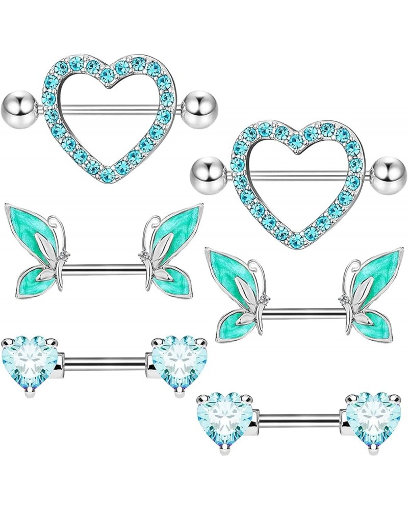 14G Heart Nipple Rings 316L Stainless Steel Butterfly Nipple Barbell Nipple Barbells CZ Heart Nipple Rings Body Pierced Jewel...