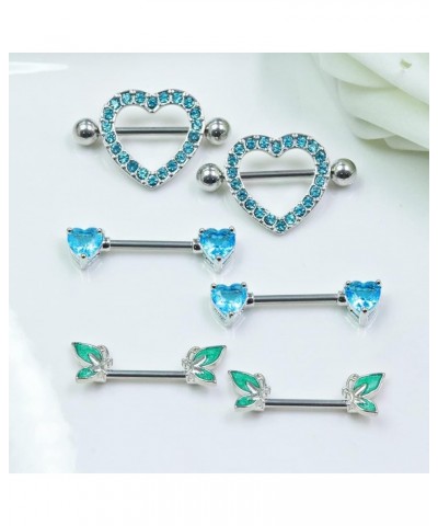 14G Heart Nipple Rings 316L Stainless Steel Butterfly Nipple Barbell Nipple Barbells CZ Heart Nipple Rings Body Pierced Jewel...