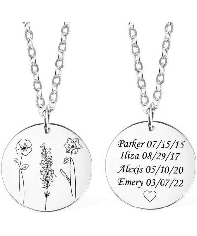 Personalized 1-4 Combined Birth Flower Necklace Gift for Her Custom Engraved Name Necklace Gift for Mom Necklaces for Women B...